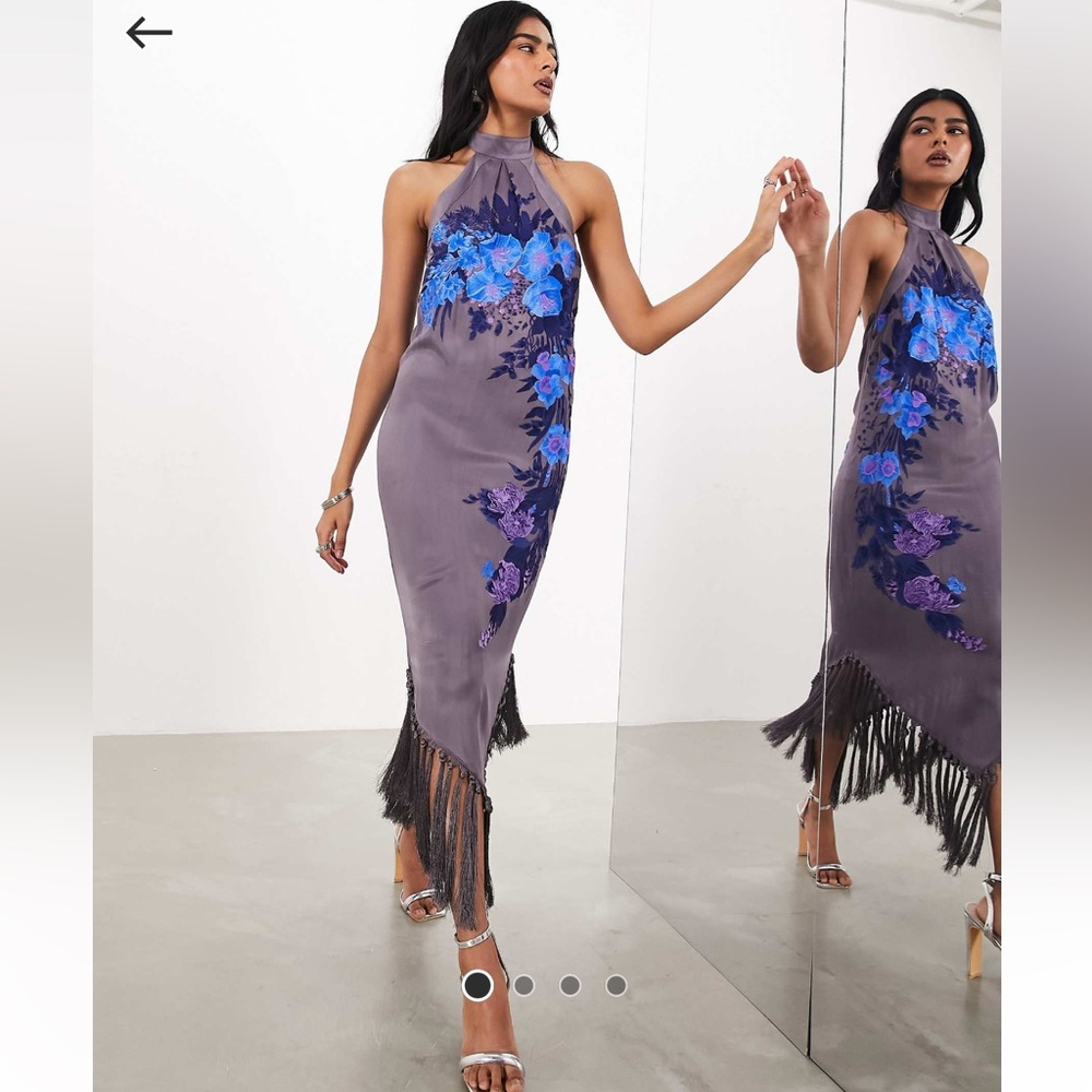 ASOS Gray and Blue Floral Backless Dress